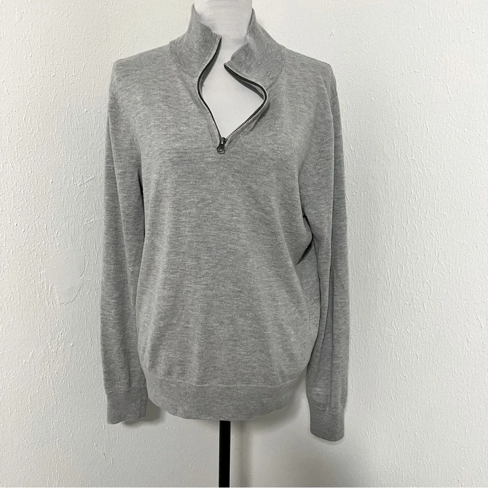 J.Crew Mercantile Men’s Medium Gray Quarter Zip Merino Wool Blend Sweater EUC